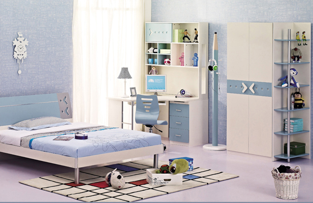 蓝色儿童衣柜设计图 天蓝色卧室衣柜效果图