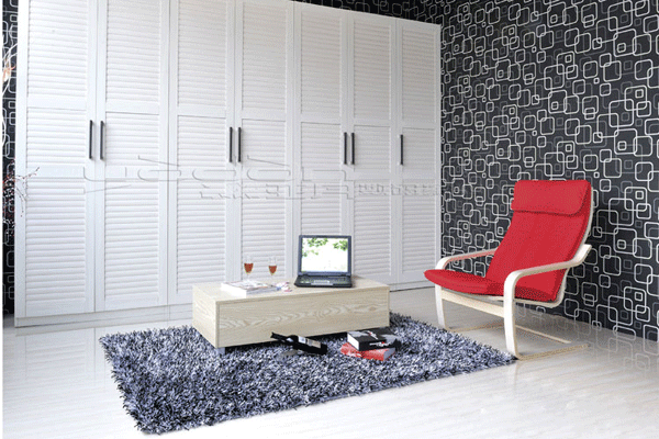 现代欧式衣柜设计图 纯白色百叶门衣柜图片