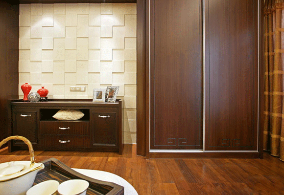 新中式衣柜效果图 实木移门衣柜设计图