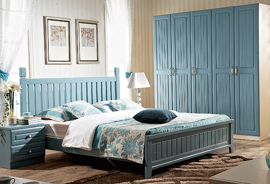 韩式田园五门衣柜效果图 地中海蓝色大衣柜