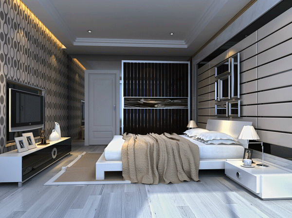 黑白灰现代时尚卧室 黑色经典衣柜效果图