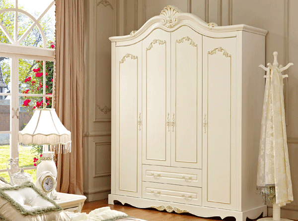 欧式雕花衣柜效果图 清新象牙白整体衣柜图片