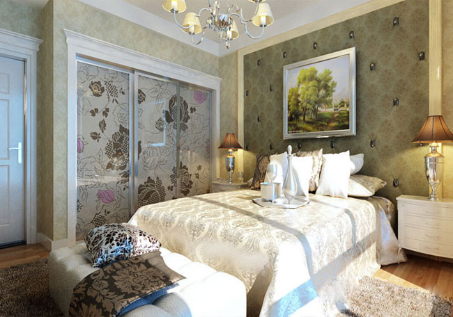 120㎡三居室简欧风格卧室  嵌入式衣柜效果图