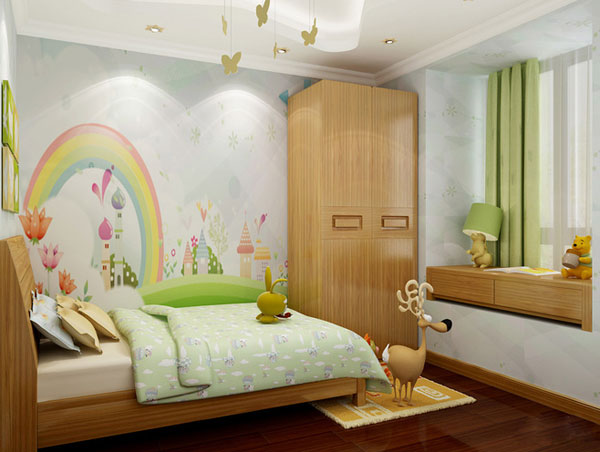 小清新儿童衣柜效果图 原木色衣柜图片
