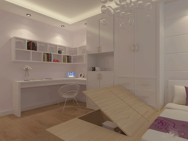 实用榻榻米 净雅白色卧室衣柜设计图