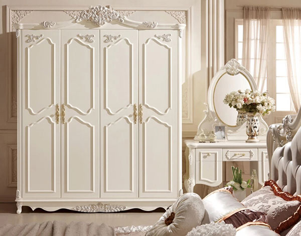欧式整体衣柜设计图 象牙白雕花衣柜图片