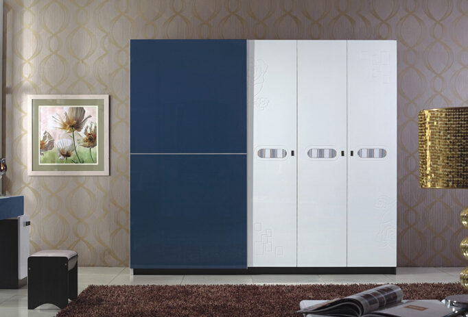 白加蓝拼色衣柜设计图 现代板式整体衣柜图片