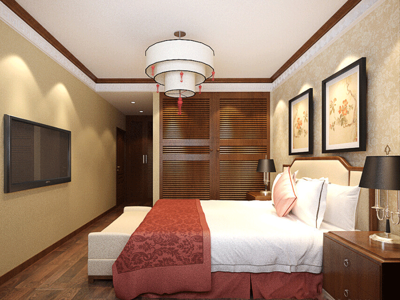 新中式风格卧室设计图  新中式嵌墙式衣柜效果图