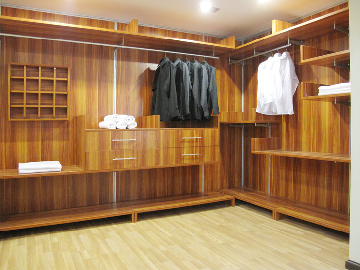 现代转角衣柜设计图 原木色衣柜效果图