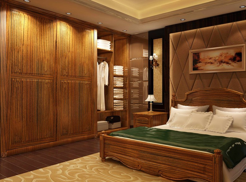 中式风格卧室装修图 胡桃木衣柜图片