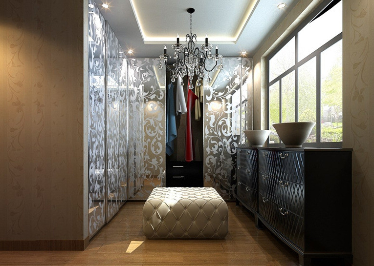 简欧风格衣帽间效果图 欧式转角衣柜设计图