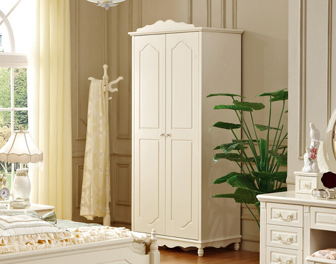 田园衣柜象牙白两门衣柜 韩式整体衣柜效果图