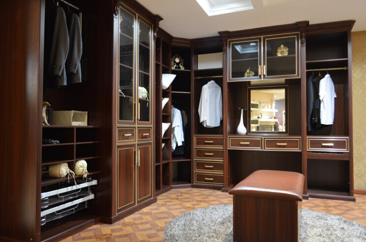 实木整体衣帽间 美式复古衣柜效果图