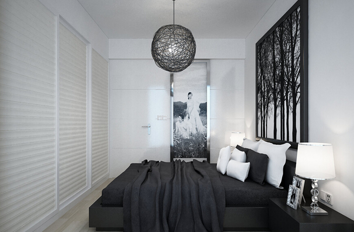 现代简约黑白元素组合 现代嵌入式衣柜效果图