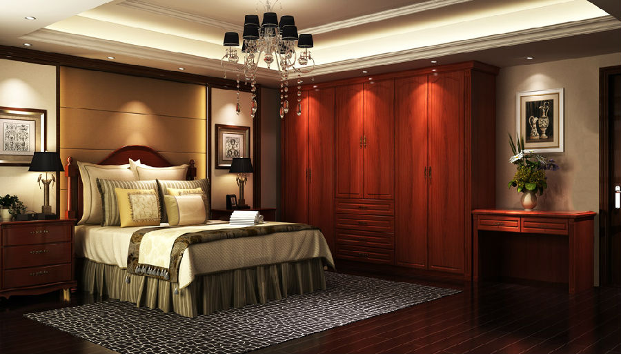 拉宾斯红简欧衣柜图片 优雅男女必备