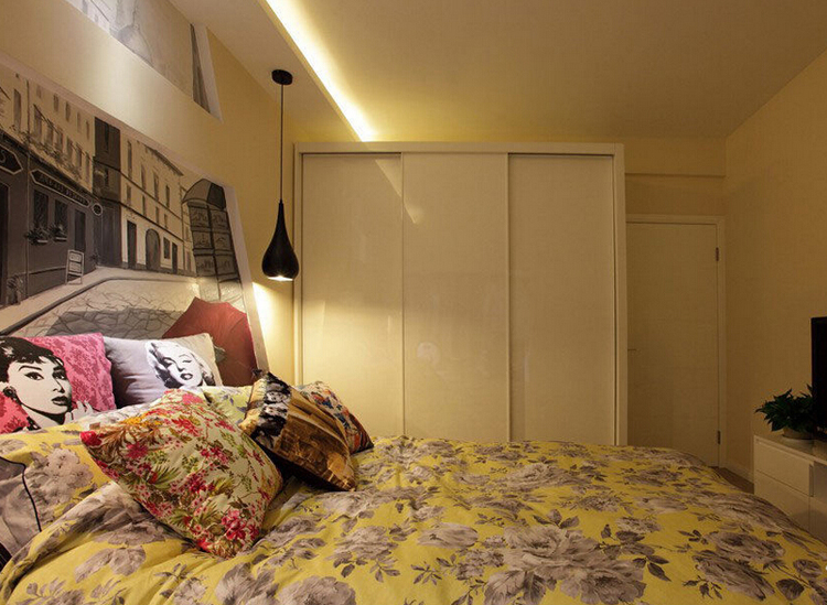 92平时尚简约潮流婚房 现代三门衣柜设计图