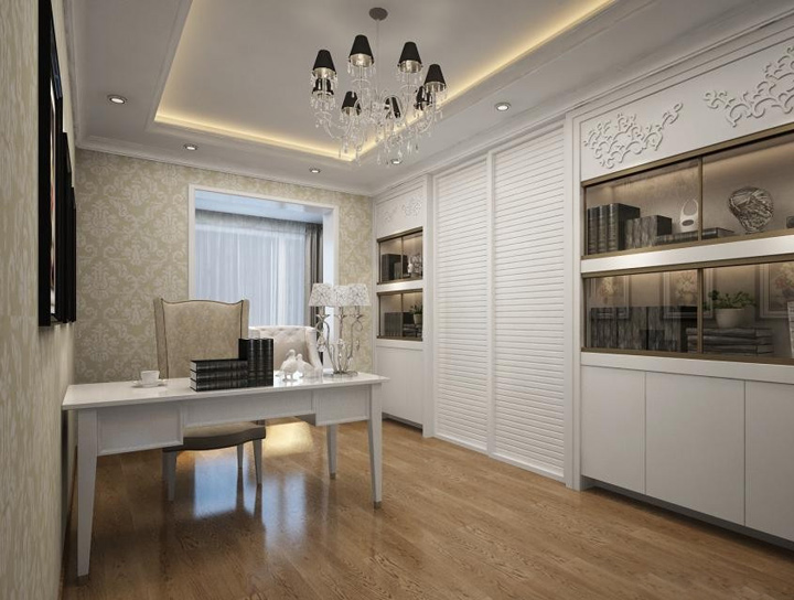 雅静的书房兼衣帽间 嵌入式衣柜效果图