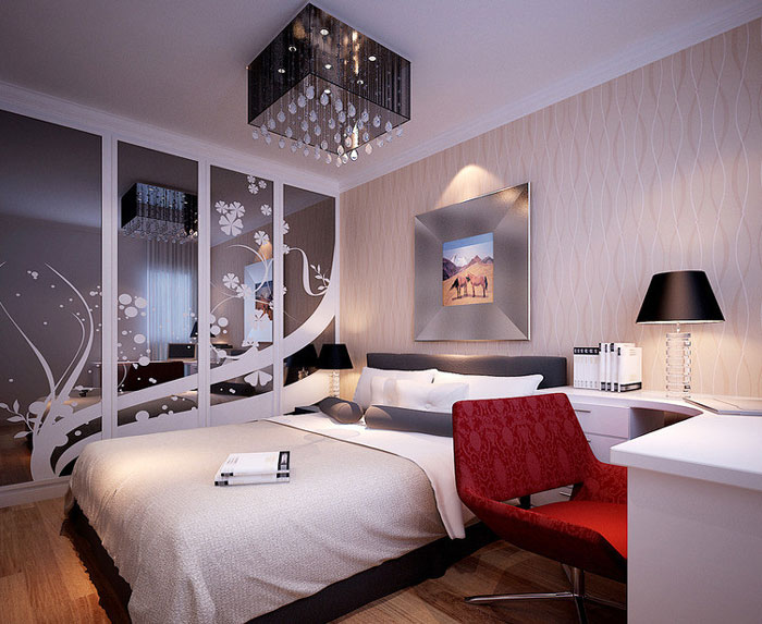 现代简约风格一居室卧室 60平户型衣柜效果图