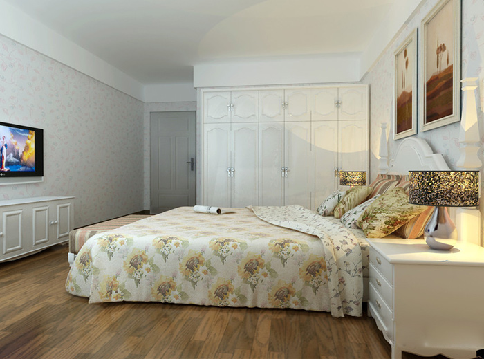 简约风格卧室背景墙 现代简欧风格衣柜图片