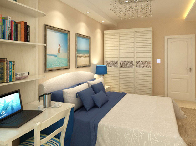 120㎡两室两厅简约风格卧室 现代推拉门衣柜设计图