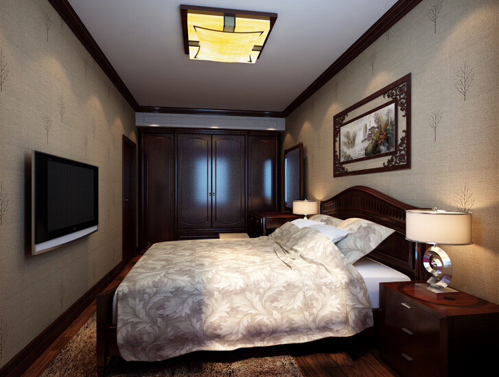 230㎡四居室新中式风格卧室 新中式实木衣柜效果图