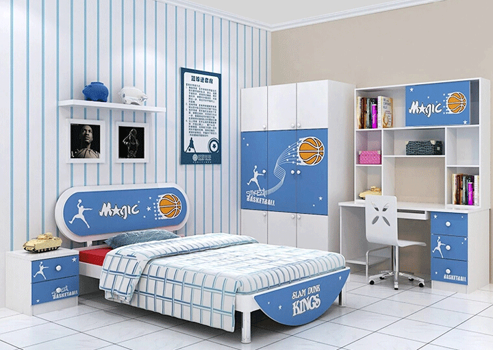 青少年彩色家具四件套 运动小达人衣柜设计图