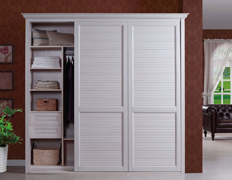 雅百宝白橡整体衣柜图片  时尚简约百叶移门衣柜