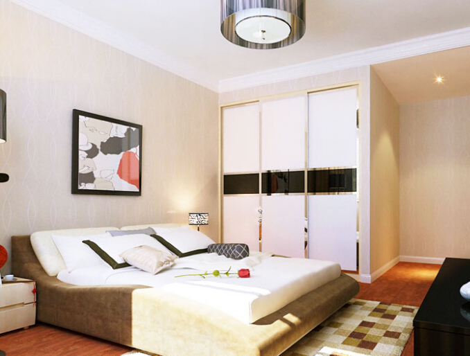 现代浪漫婚房设计 嵌入式衣柜效果图