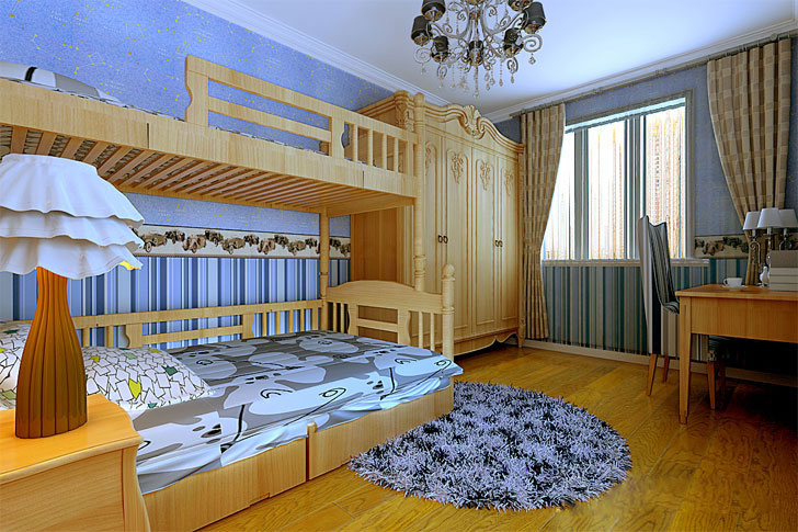 简约欧式风格大户型儿童房  双胞胎衣柜效果图