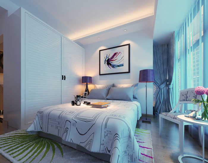 清爽色系诠释别样现代风别墅 现代推拉门衣柜效果图