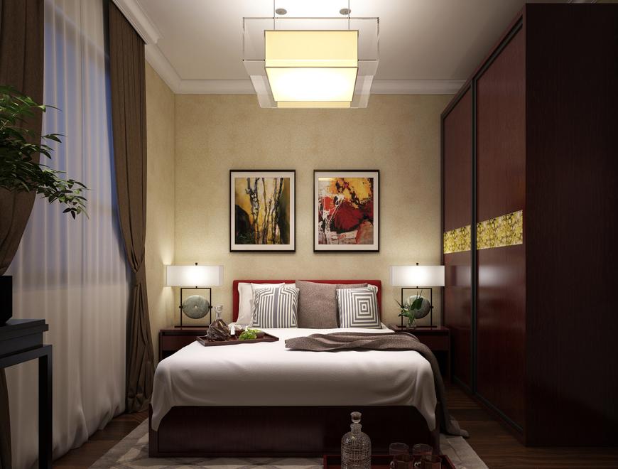 105平新中式两居 主卧推拉门衣柜效果图