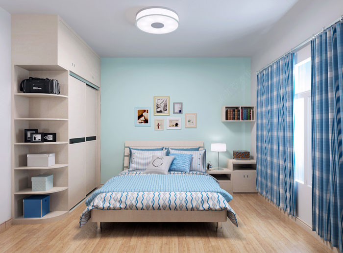 清新活力少年卧室衣柜图片 衣柜圆弧设计完美衔接