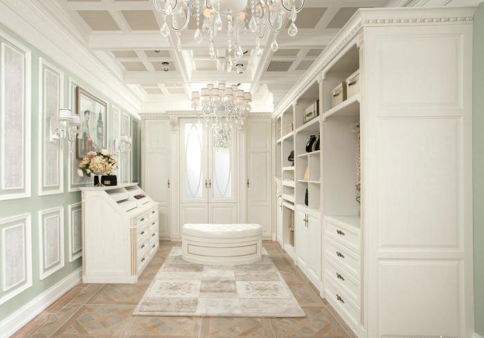 低调奢华梦幻衣帽间 欧式风格雕花衣柜效果图