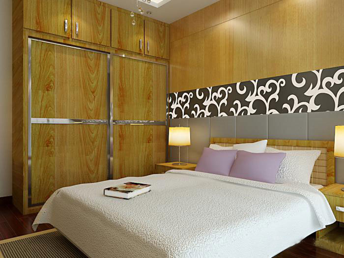 田园乡村味卧室装修 现代推拉门衣柜效果图