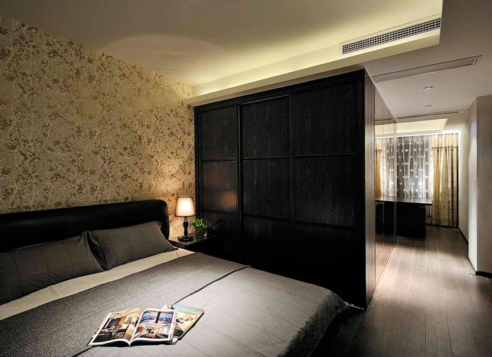 时尚家居装修 黑色简约推拉门衣柜效果图