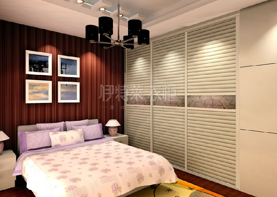 现代推拉门腰线衣柜 最和谐卧室设计