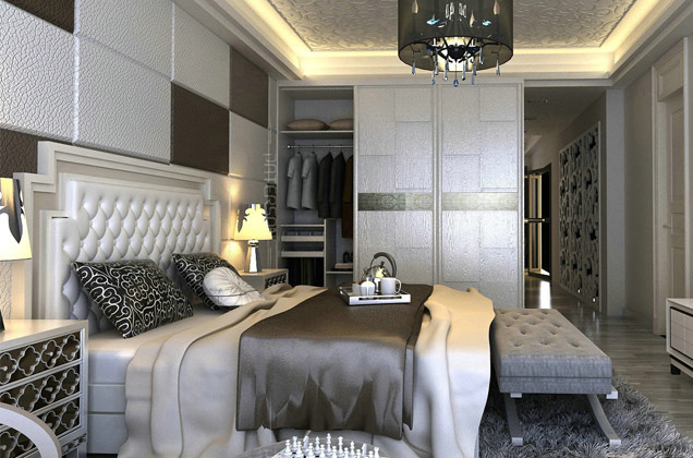 妆点卧室俏表情 灰白系卧室衣柜效果图